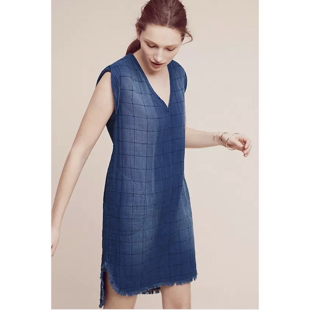Cloth‎ & Stone Anthropologie Frayed Tunic Dress size XS V Neck Sleeveless